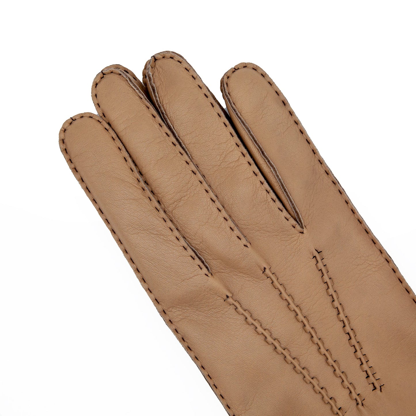 Men's taupe metal free nappa leather gloves entirely hand-stitched with natural cashmere lining