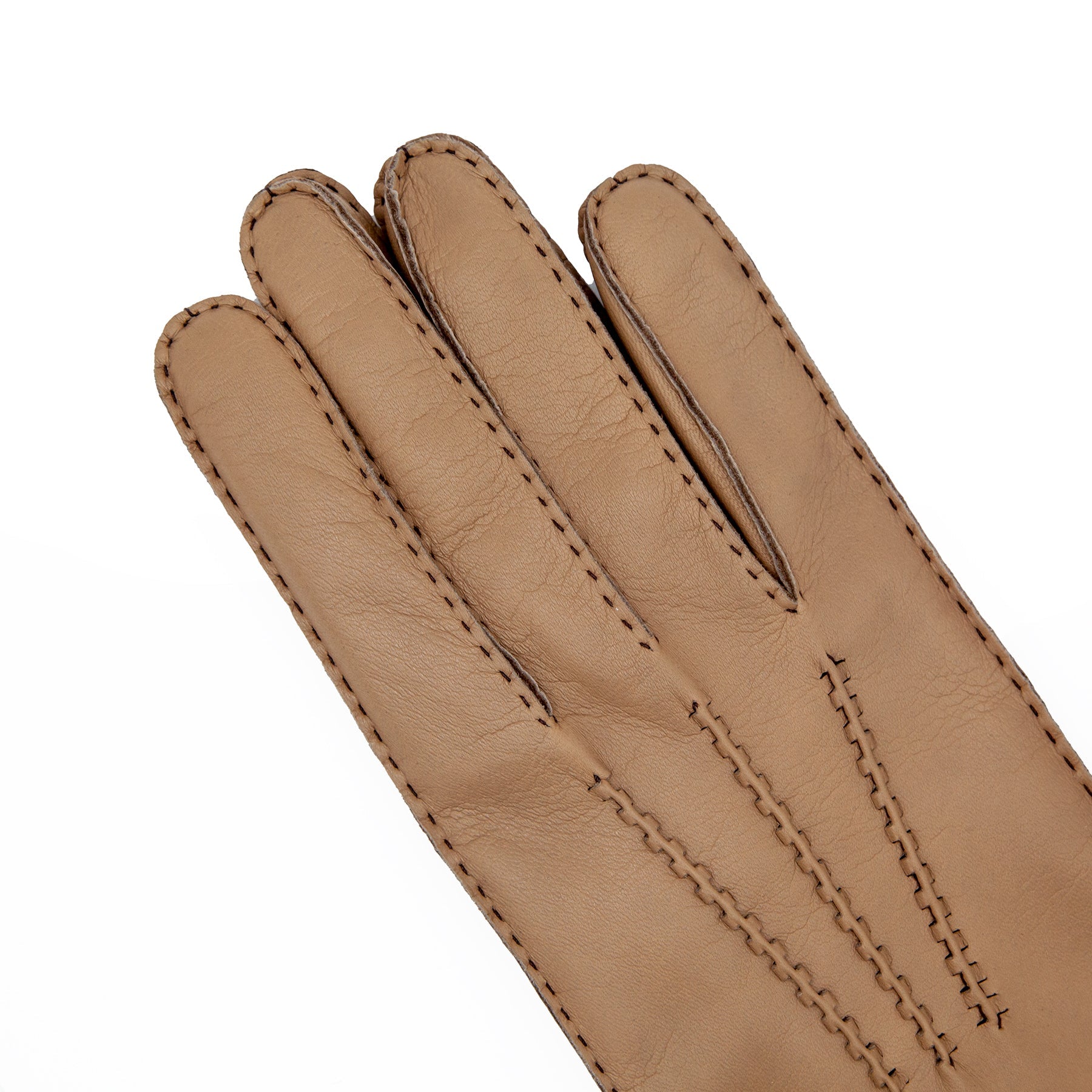 Men's taupe metal free nappa leather gloves entirely hand-stitched with natural cashmere lining