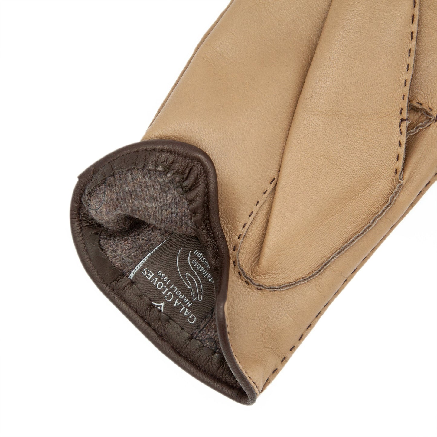 Men's taupe metal free nappa leather gloves entirely hand-stitched with natural cashmere lining