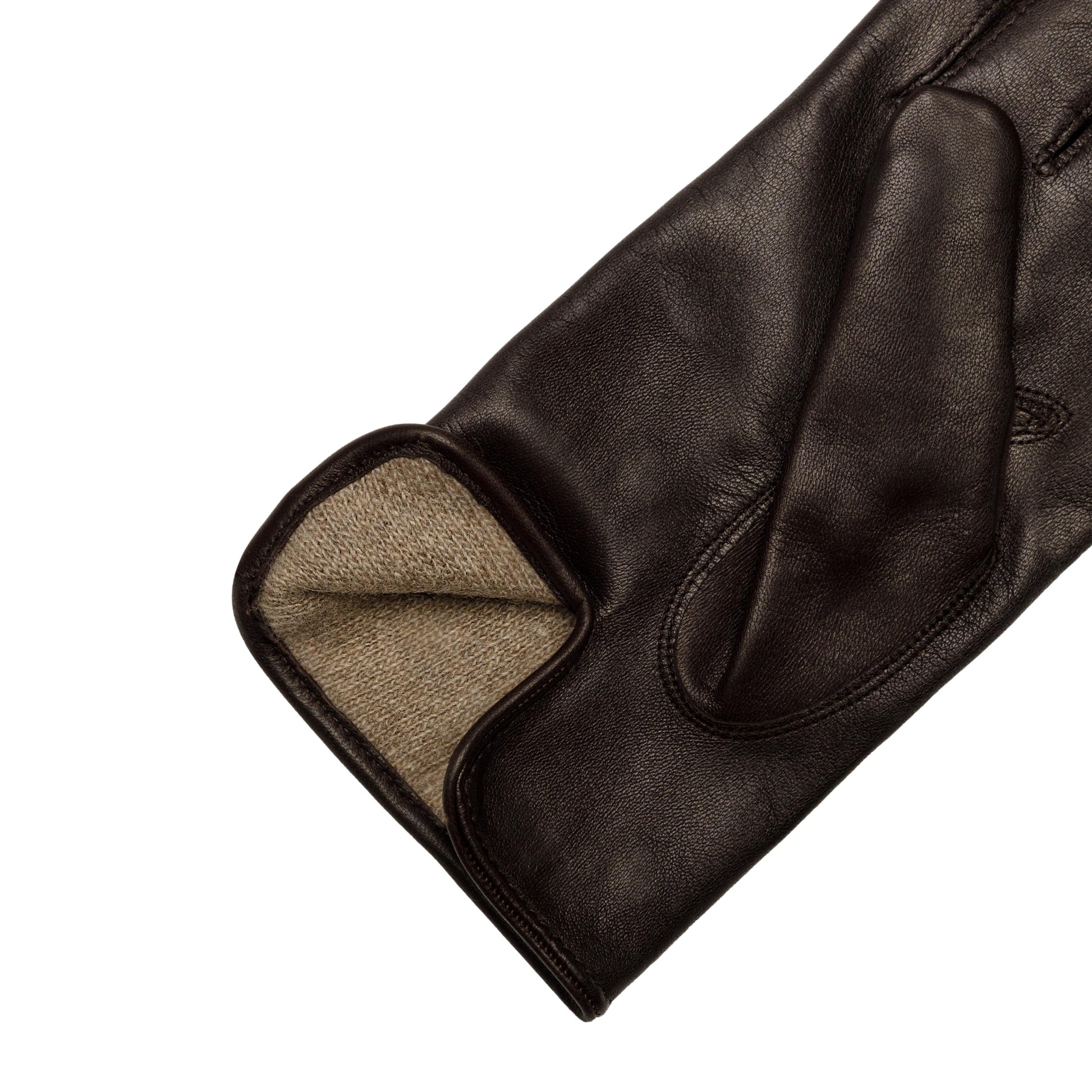 Men's brown metal free nappa leather gloves with natural cashmere lining