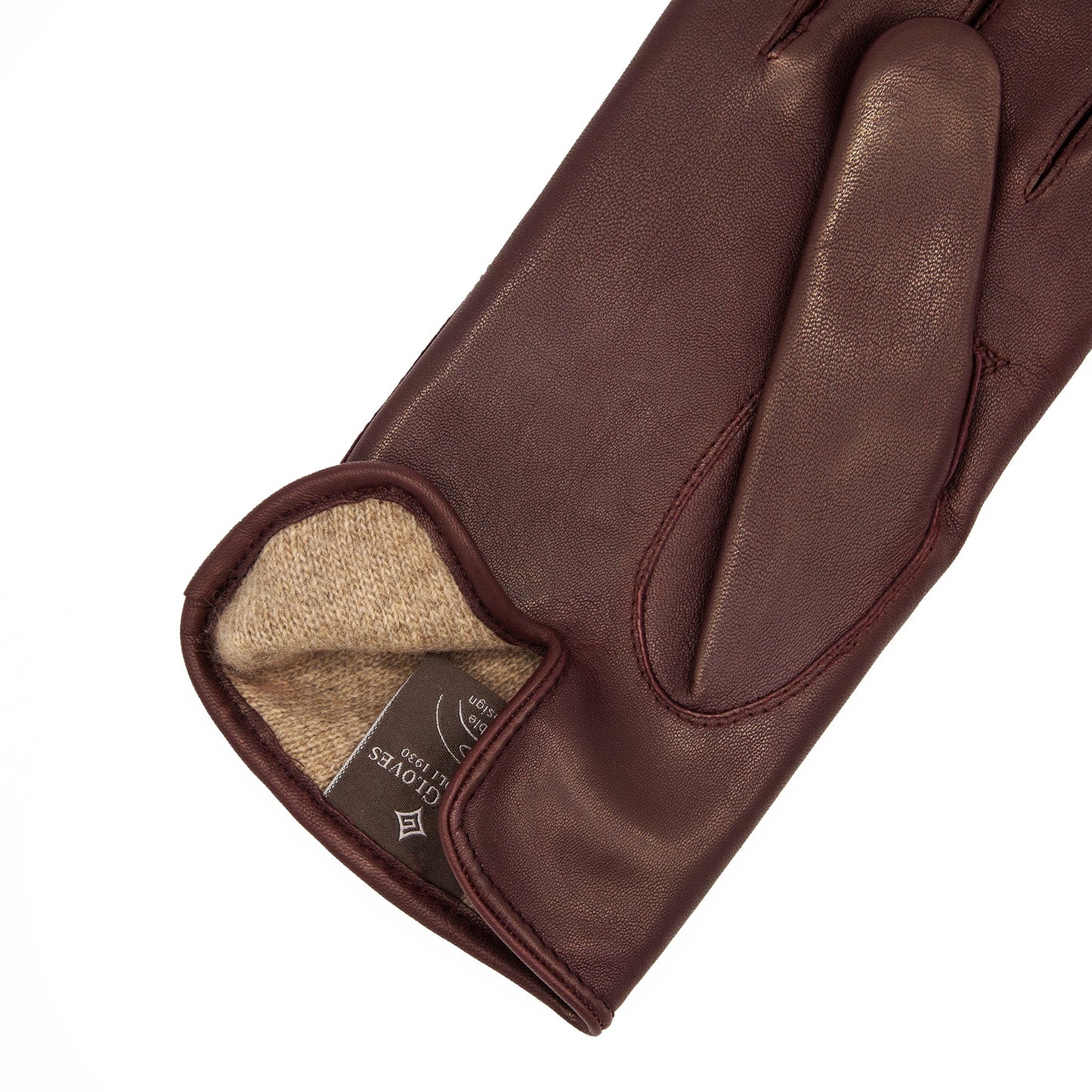 Men's burgundy metal free nappa leather gloves with natural cashmere lining
