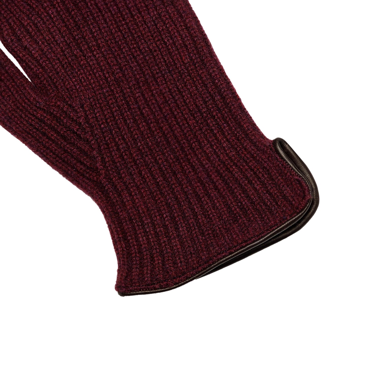 Men's natural bordeaux cashmere gloves with side opening and chrome-free leather piping