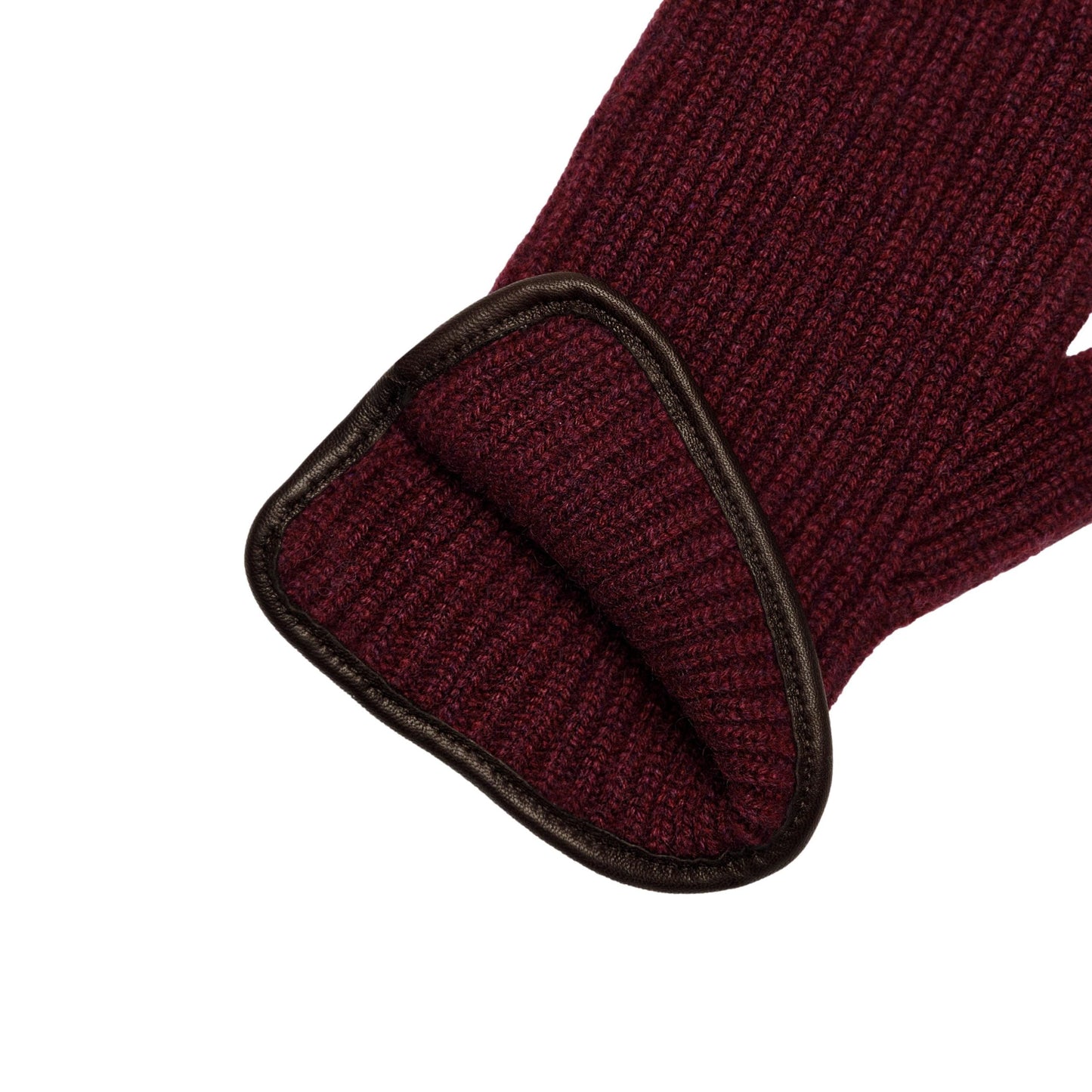 Men's natural bordeaux cashmere gloves with side opening and chrome-free leather piping