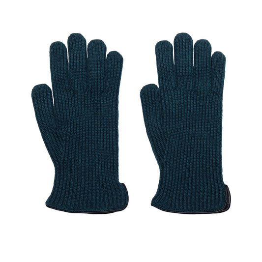 Men's natural green cashmere gloves with side opening and chrome-free leather piping