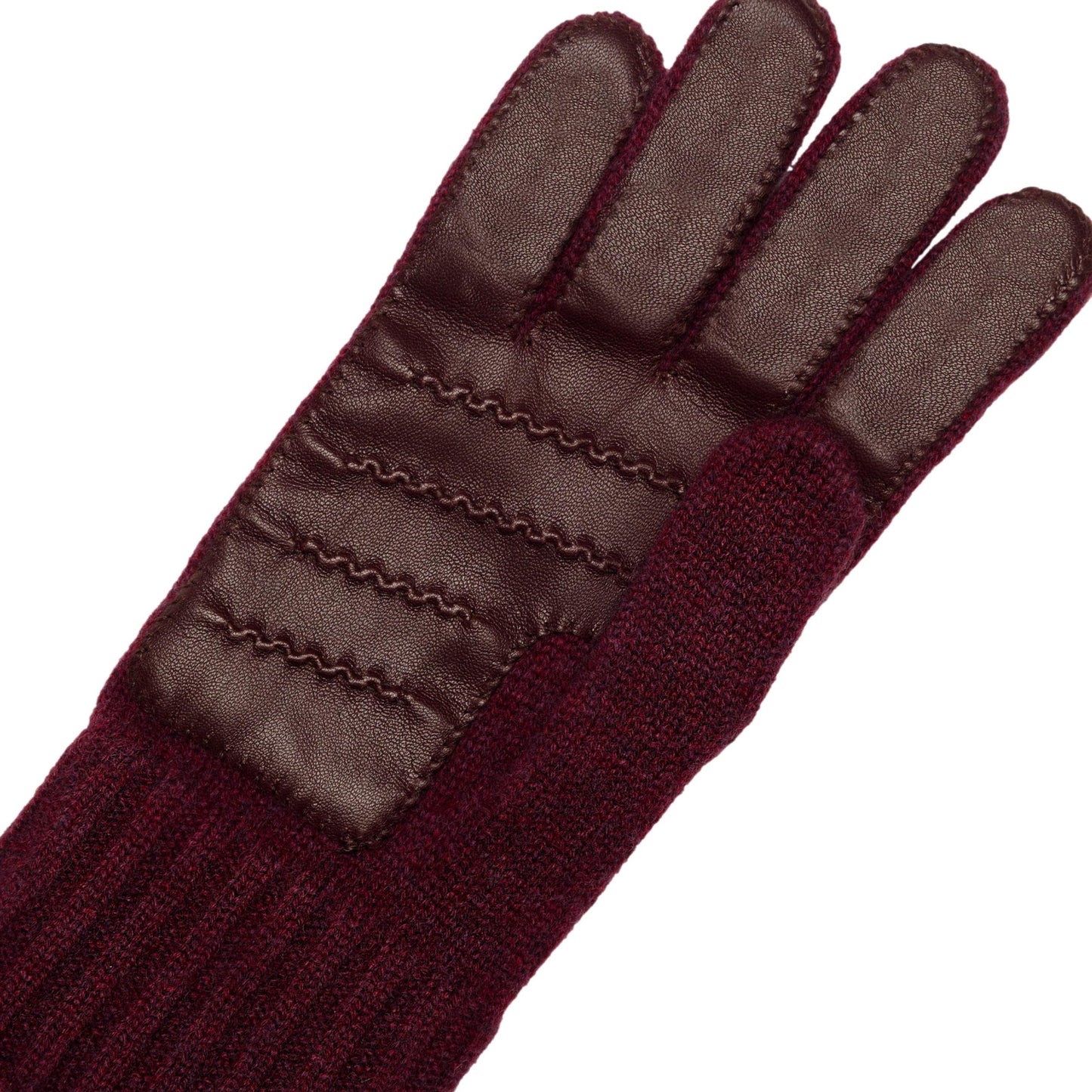 Men's natural blue cashmere gloves with chrome-free leather palm patch detail