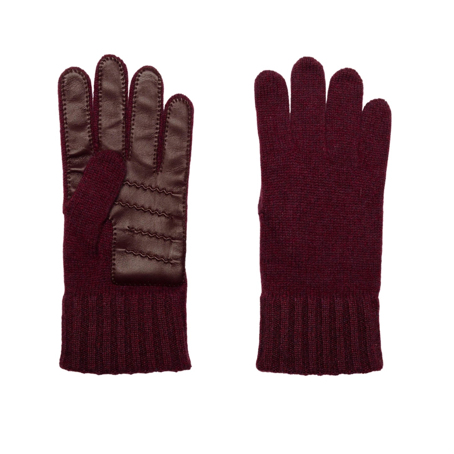 Men's natural blue cashmere gloves with chrome-free leather palm patch detail