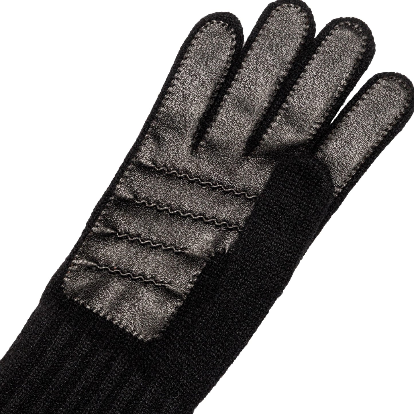 Men's natural black cashmere gloves with chrome-free leather palm patch detail