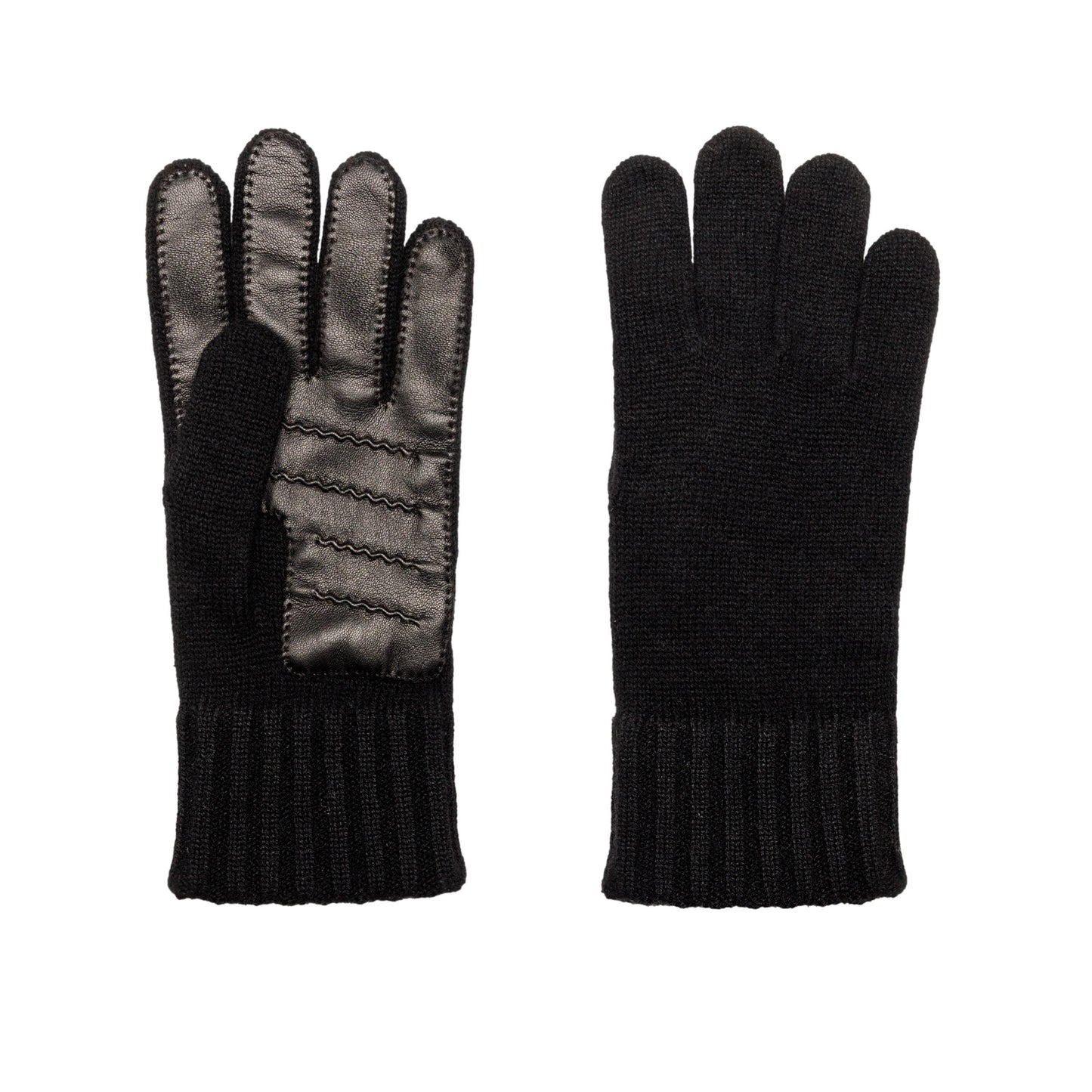 Men's natural black cashmere gloves with chrome-free leather palm patch detail