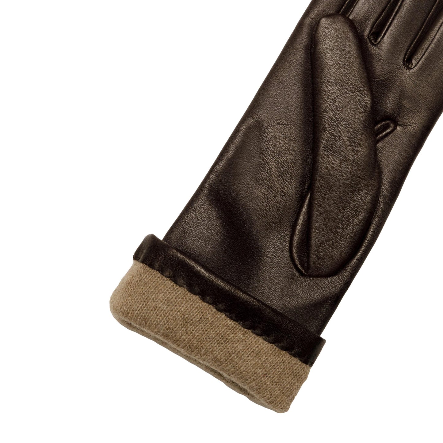 Women's classic brown mid lenght metal free nappa leather gloves with natural cashmere lining