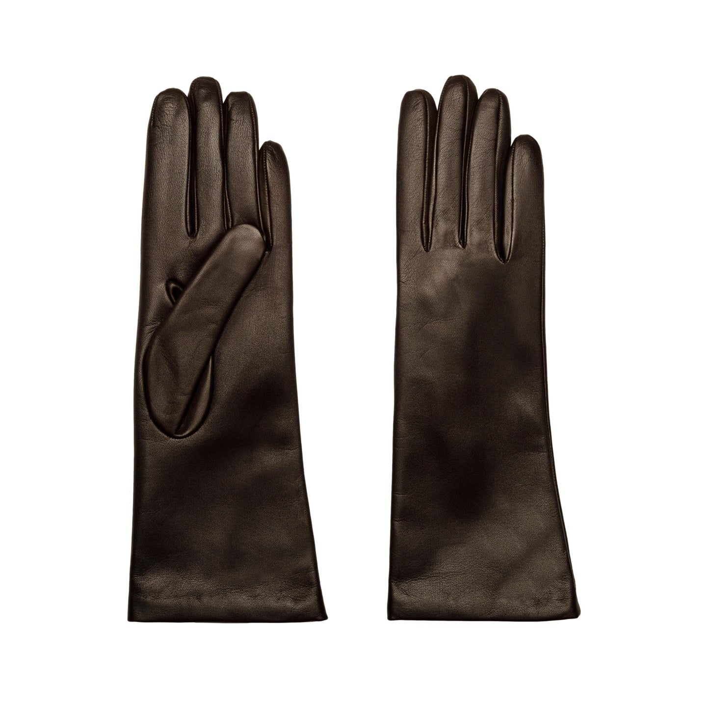Women's classic brown mid lenght metal free nappa leather gloves with natural cashmere lining