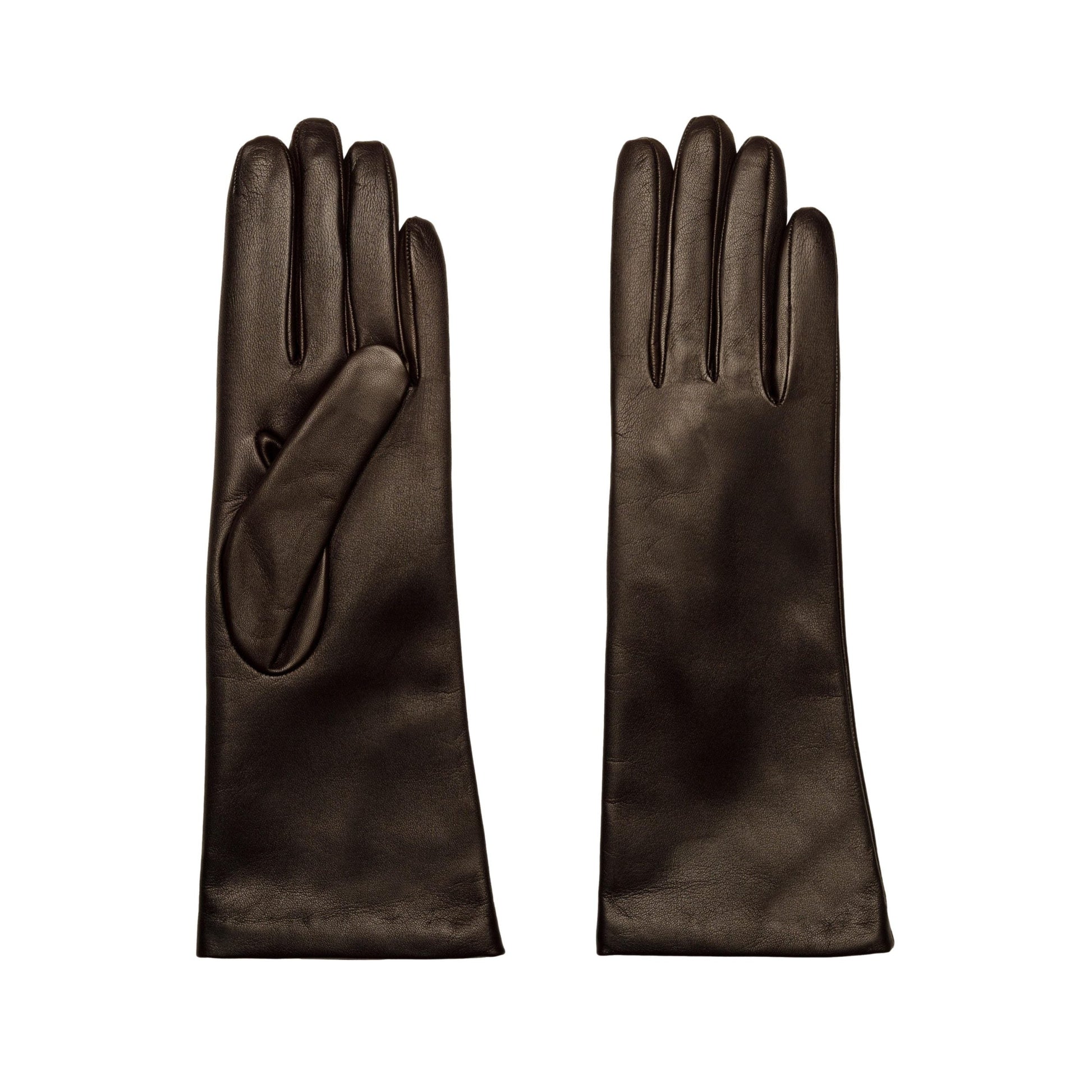 Women's classic brown mid lenght metal free nappa leather gloves with natural cashmere lining