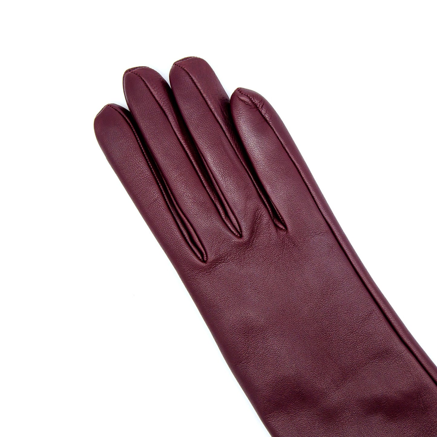 Women's classic bordeaux mid lenght metal free nappa leather gloves with natural cashmere lining