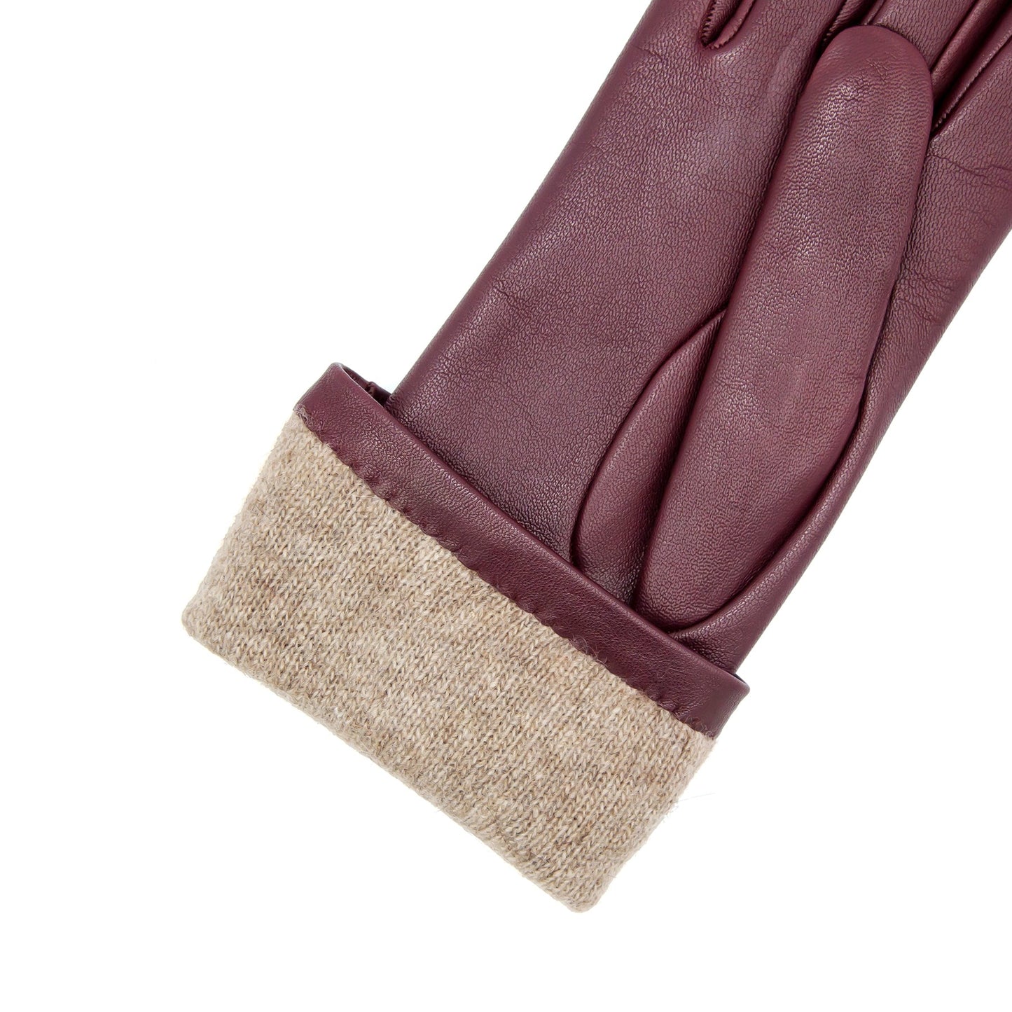 Women's classic bordeaux mid lenght metal free nappa leather gloves with natural cashmere lining