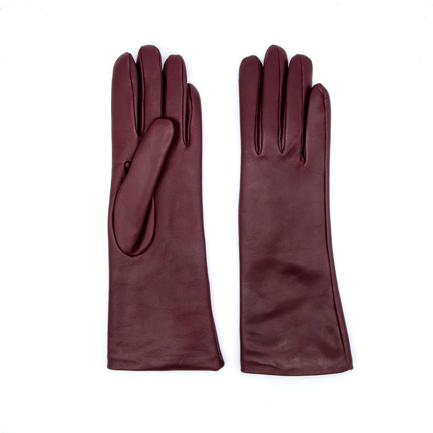 Women's classic bordeaux mid lenght metal free nappa leather gloves with natural cashmere lining