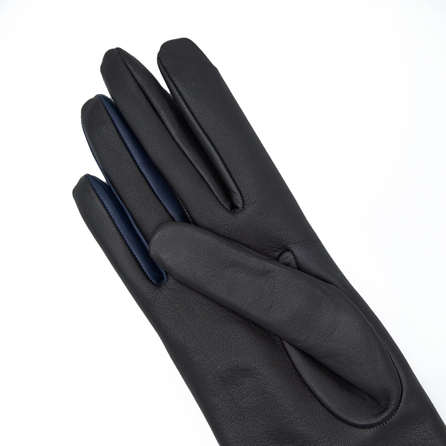 Women's blue and black metal free nappa leather gloves unlined with sustainable cashmere lining