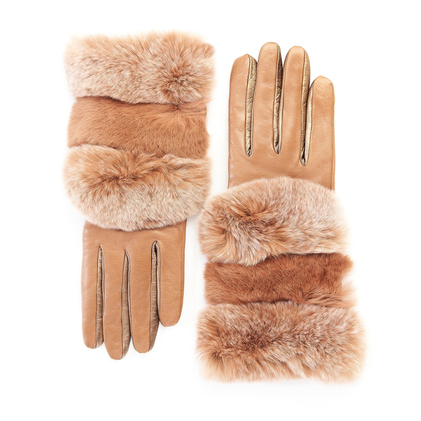 Women's gloves in cognac and bronze nappa leather with natural fur