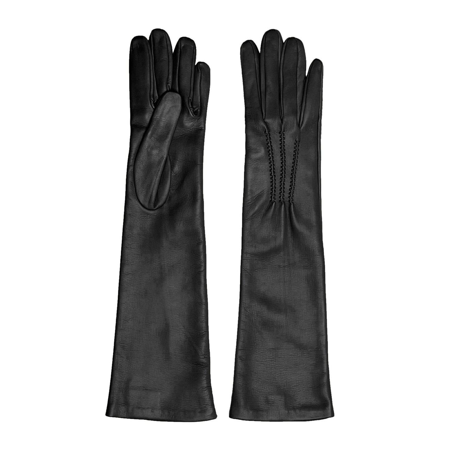 Women's black nappa elegant gloves long to elbow and silk lined