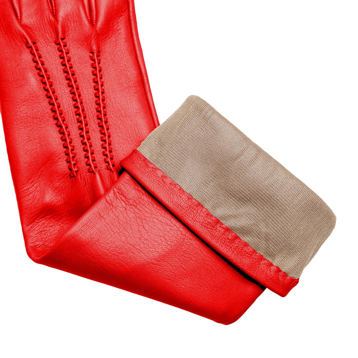 Women's red nappa elegant gloves long to elbow and silk lined
