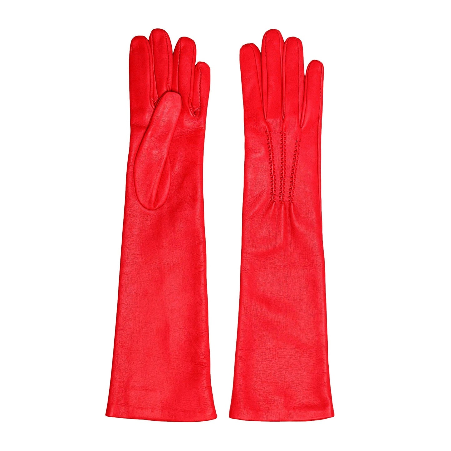 Women's red nappa elegant gloves long to elbow and silk lined