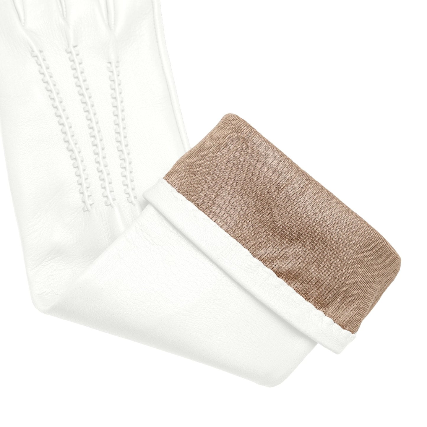 Women's white nappa elegant gloves long to elbow and silk lined