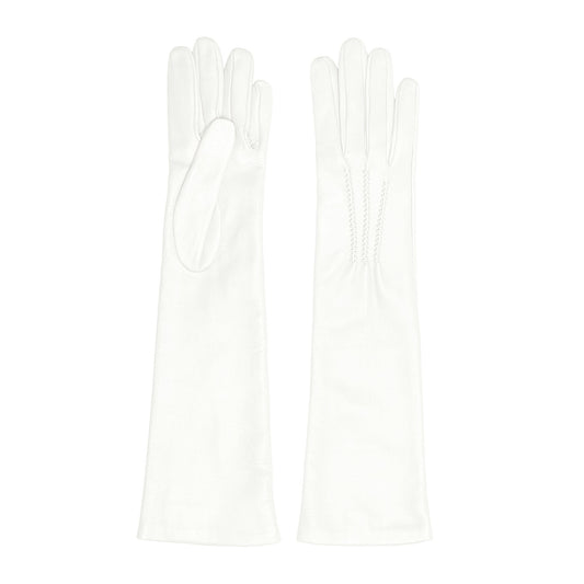 Women's white nappa elegant gloves long to elbow and silk lined