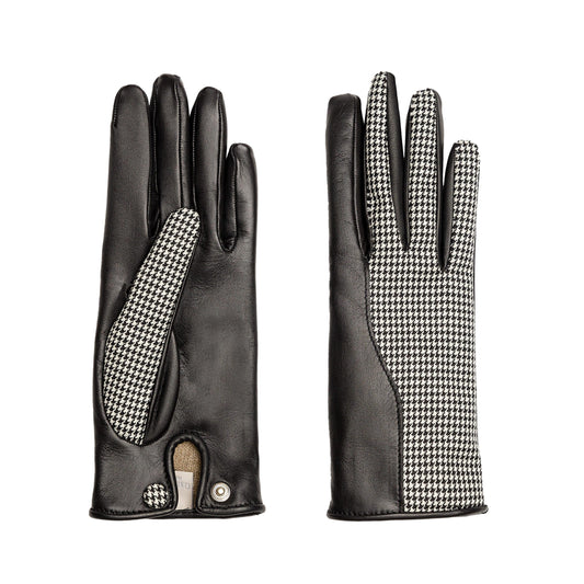 Women's nappa leather and Holland&Sherry wool gloves with button closure and cashmere lined