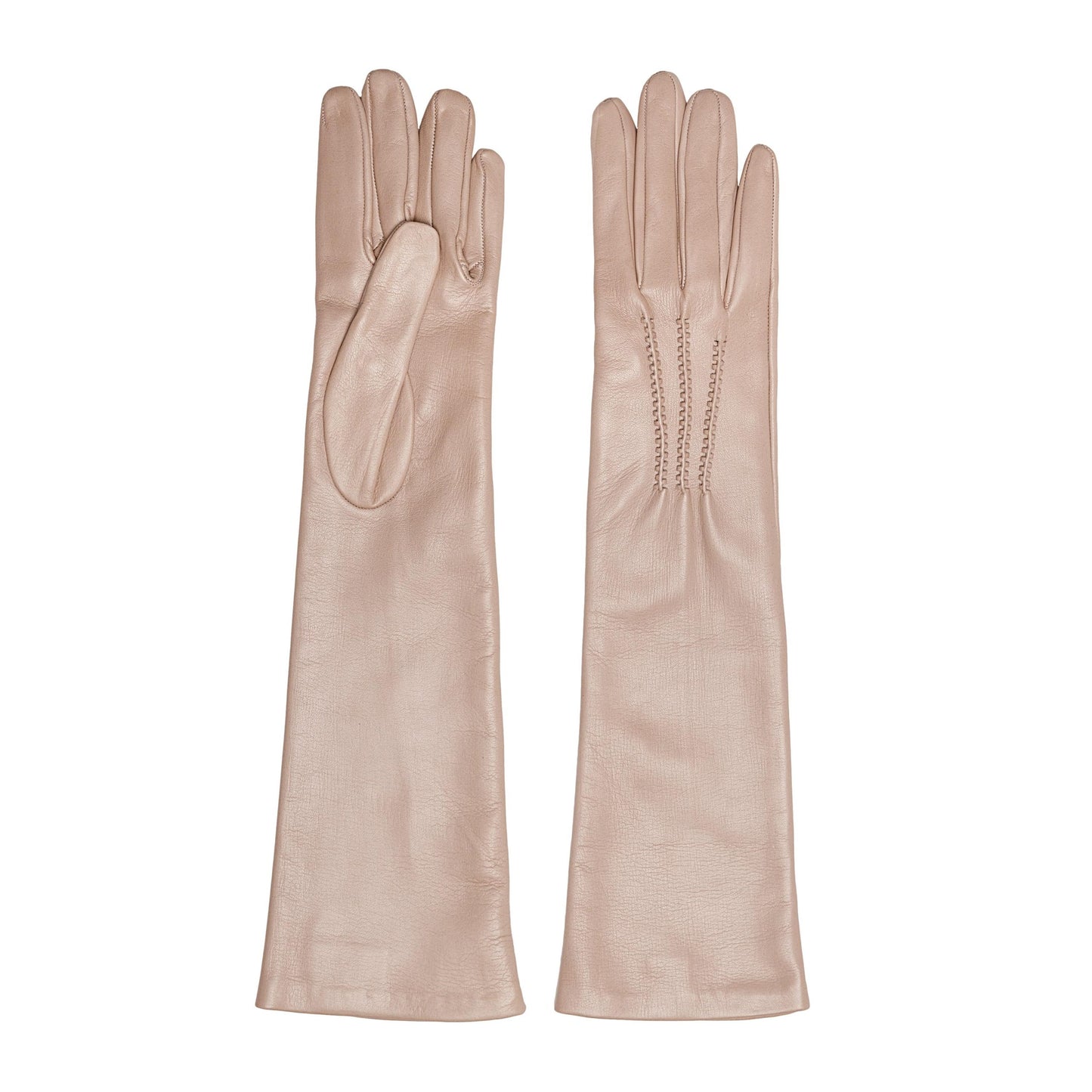 Women's pink nappa elegant gloves long to elbow and silk lined