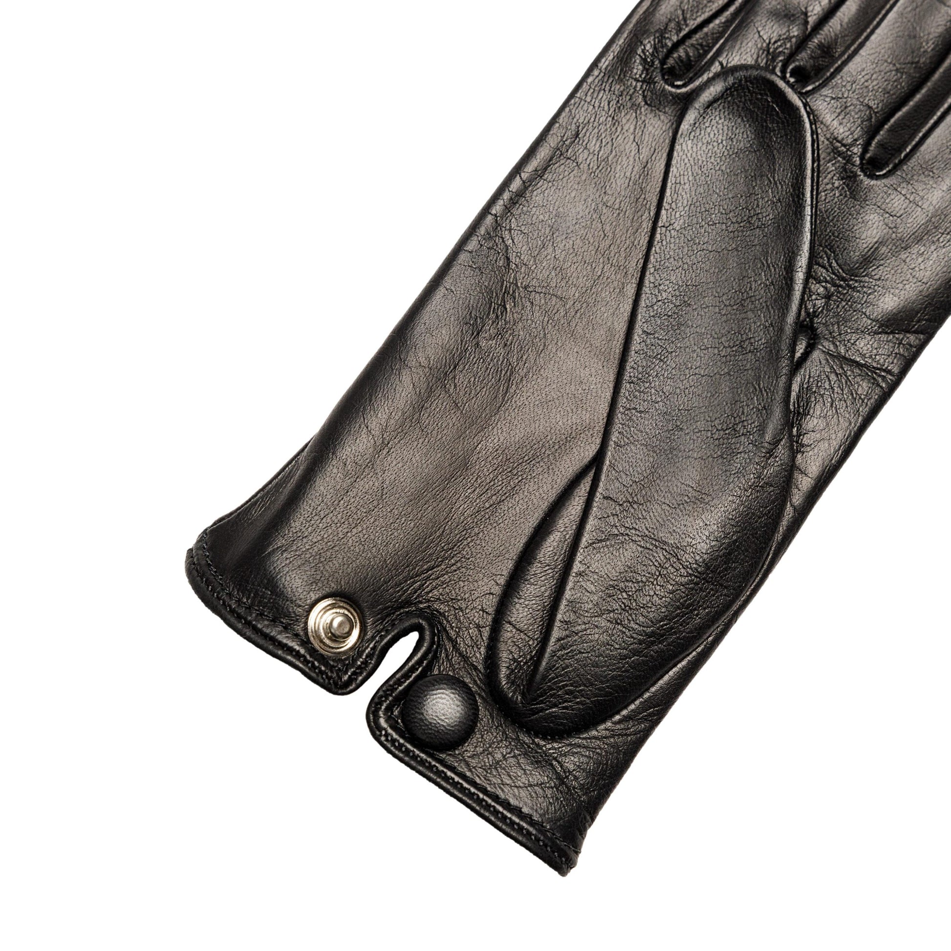 Women's black nappa leather driving gloves with points on fingers and unlined