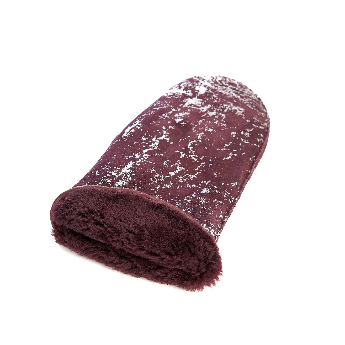 Women's lambksin mitten in color purple and silver