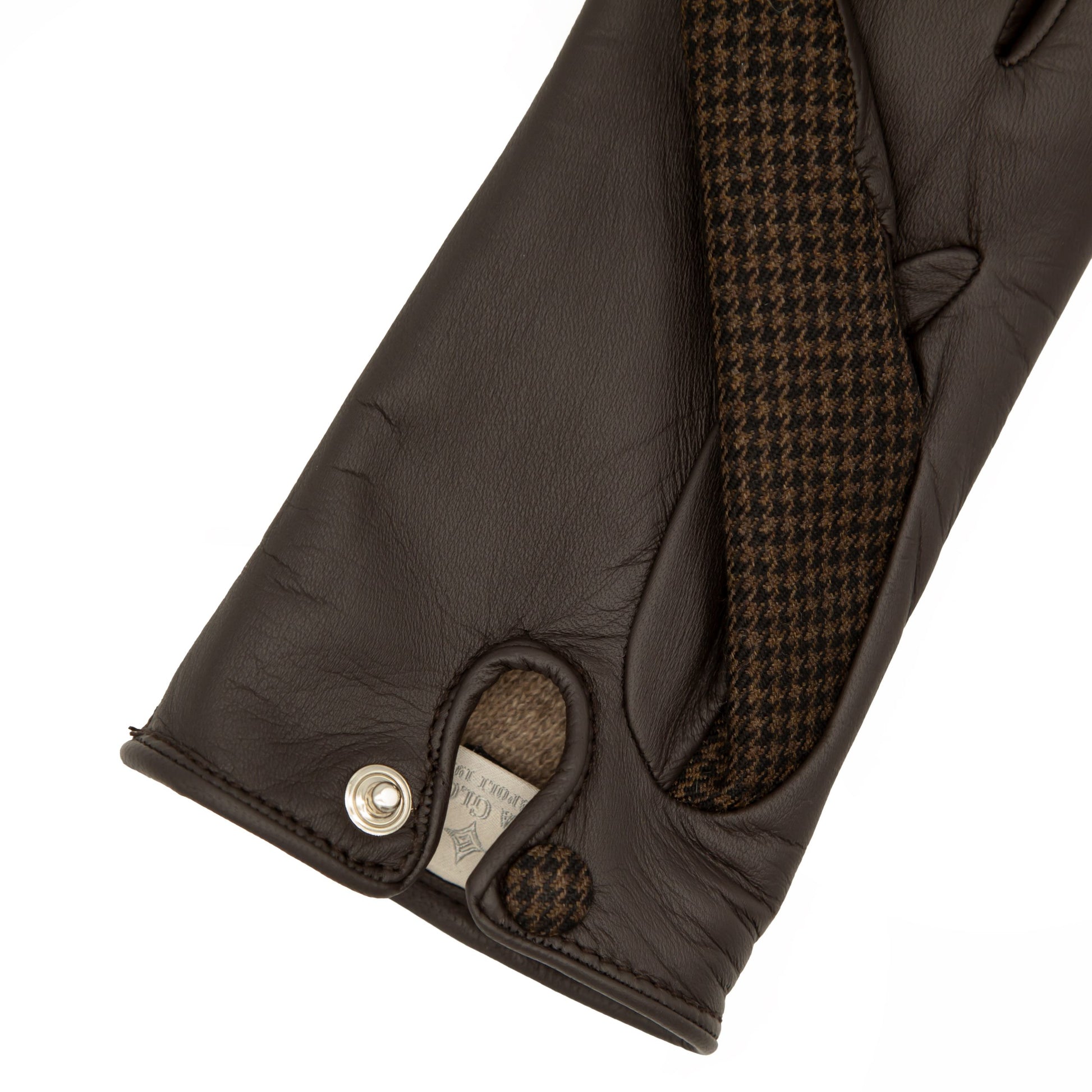 Women's nappa leather and Holland&Sherry wool gloves colour brown with button closure and cashmere lined