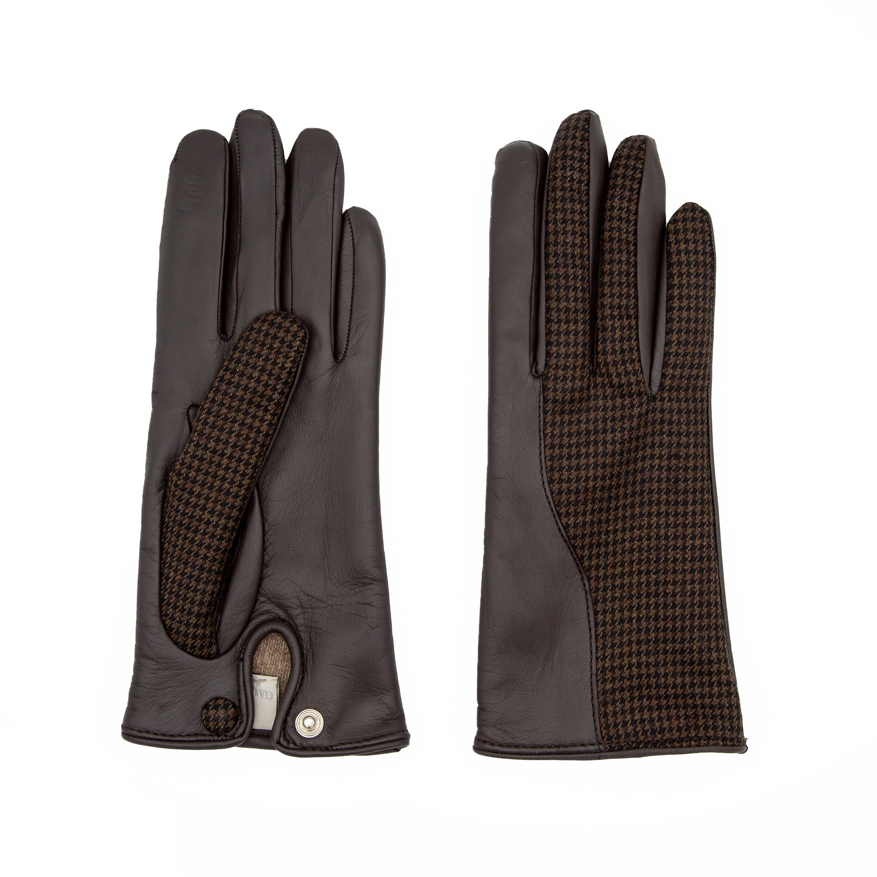 Women's nappa leather and Holland&Sherry wool gloves colour brown with button closure and cashmere lined