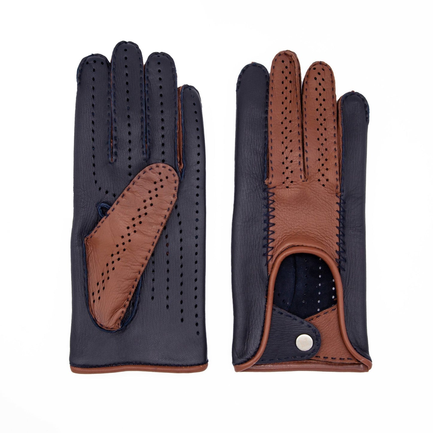 Bespoke Pulcinella: handcrafted bicolor deerskin gloves