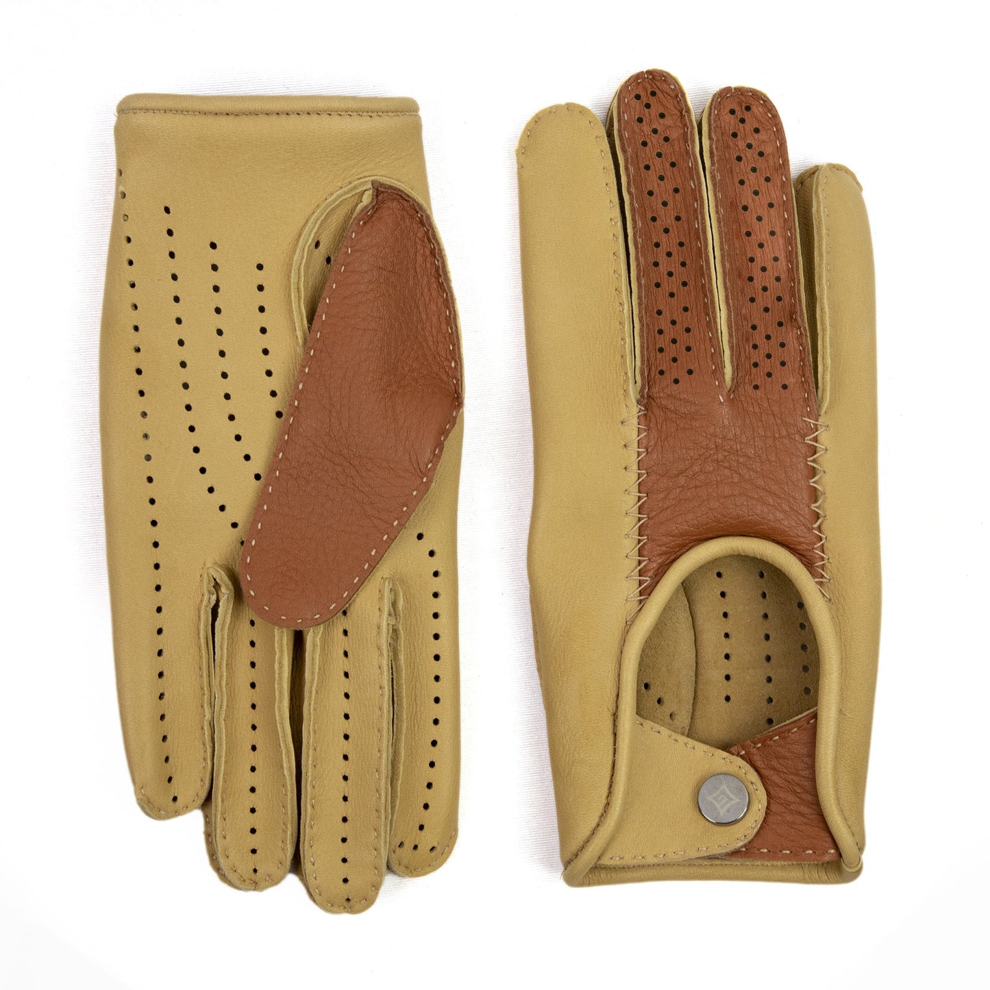 Men's driving deerskin bicolor gloves without side stitching unlined