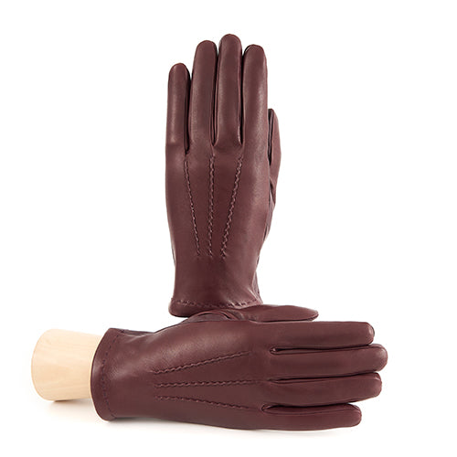 Men's burgundy nappa leather gloves and touchscreen palm