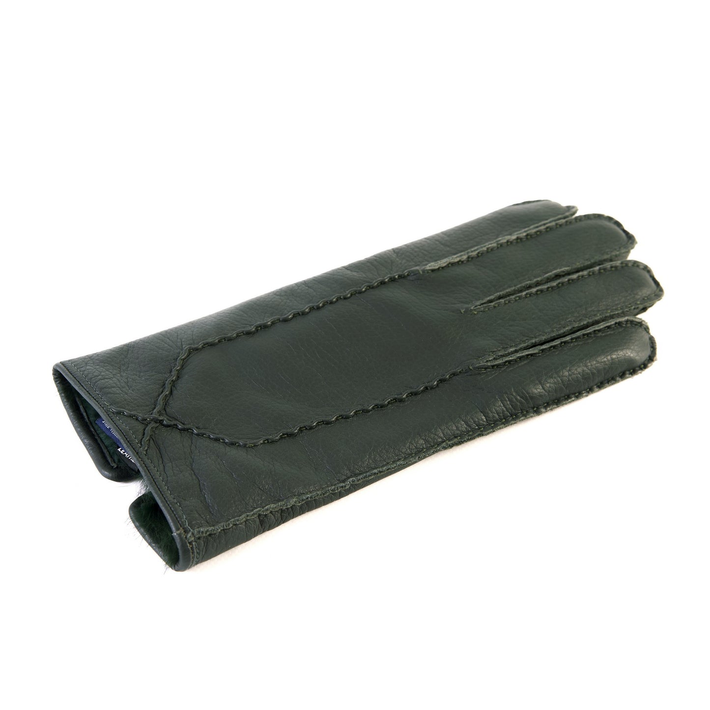 Men's fully hand-stitched taupe elk leather gloves with soft dyed natural fur lining