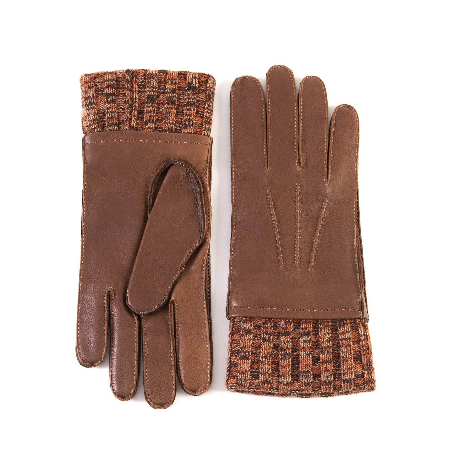 Men's light brown deerskin gloves with wool lining with cuff
