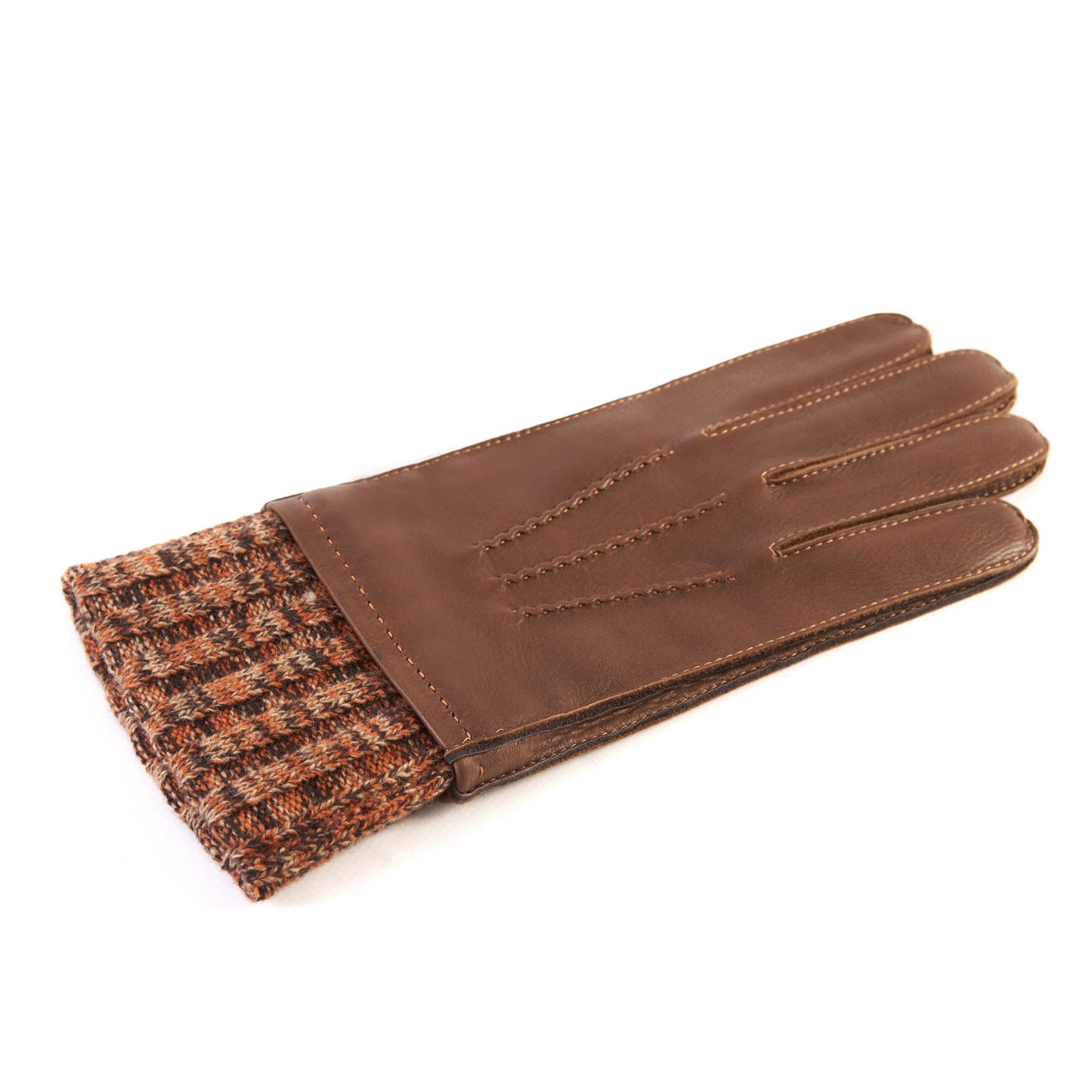Men's light brown deerskin gloves with wool lining with cuff