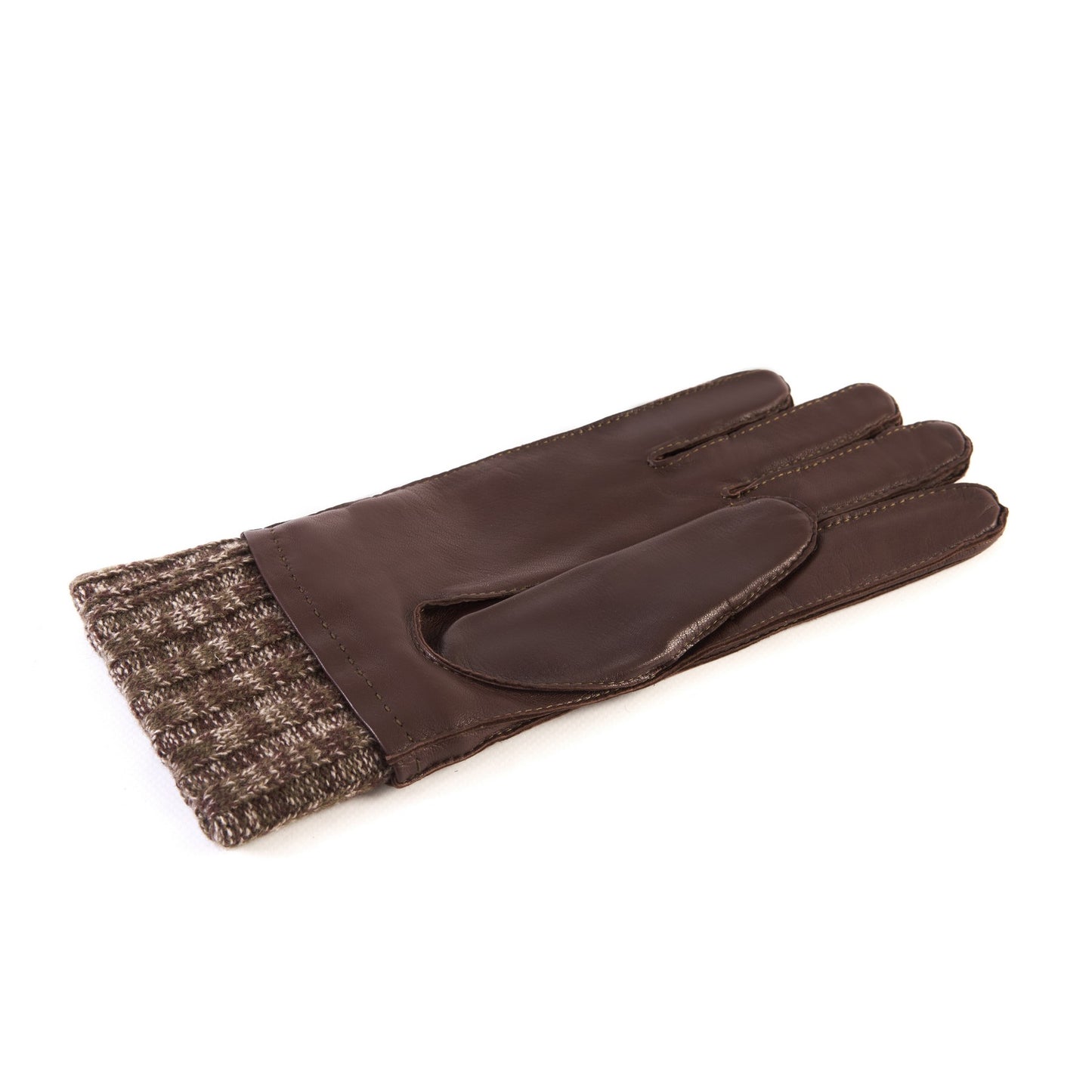 Men's brown nappa leather gloves with cashmere lining and wool cuff