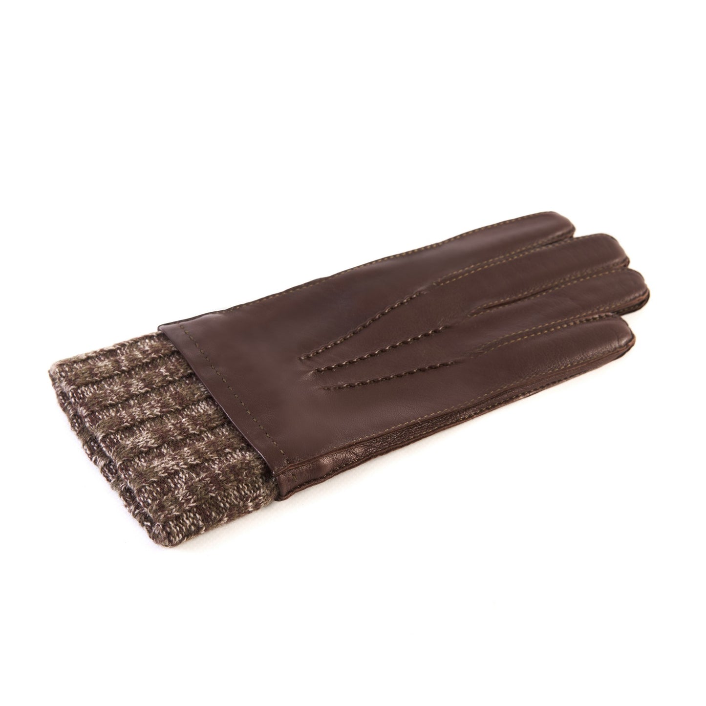 Men's brown nappa leather gloves with cashmere lining and wool cuff