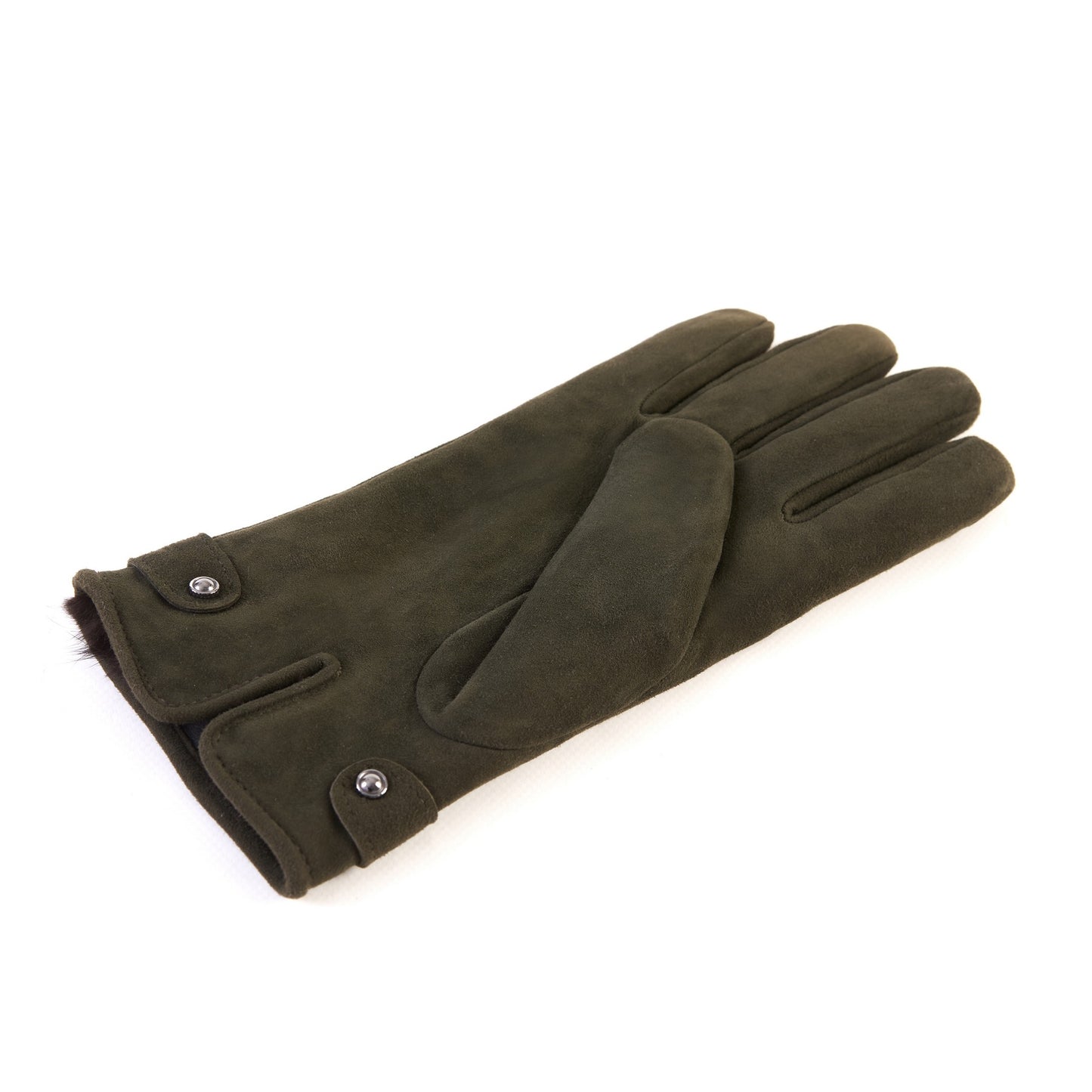 Men's green suede leather gloves with strap and cashmere lining