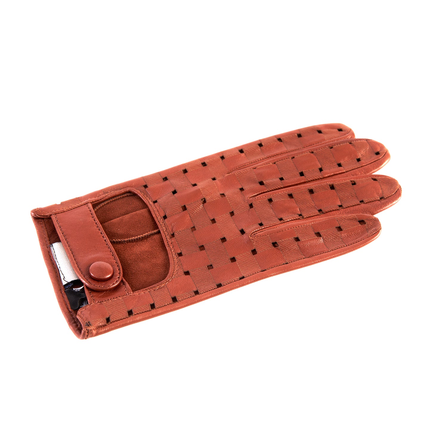 Men's cognac nappa leather driving gloves with laser-cut details