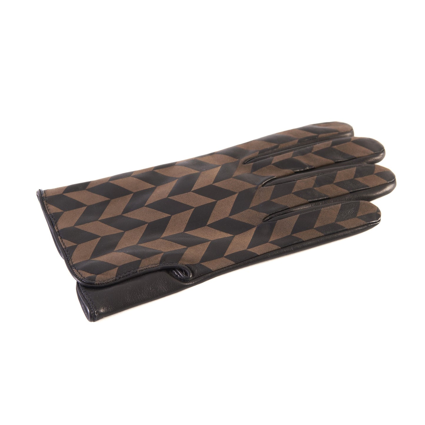 Men's black nappa leather gloves with laser-worked on the back palm opening and cashmere lining