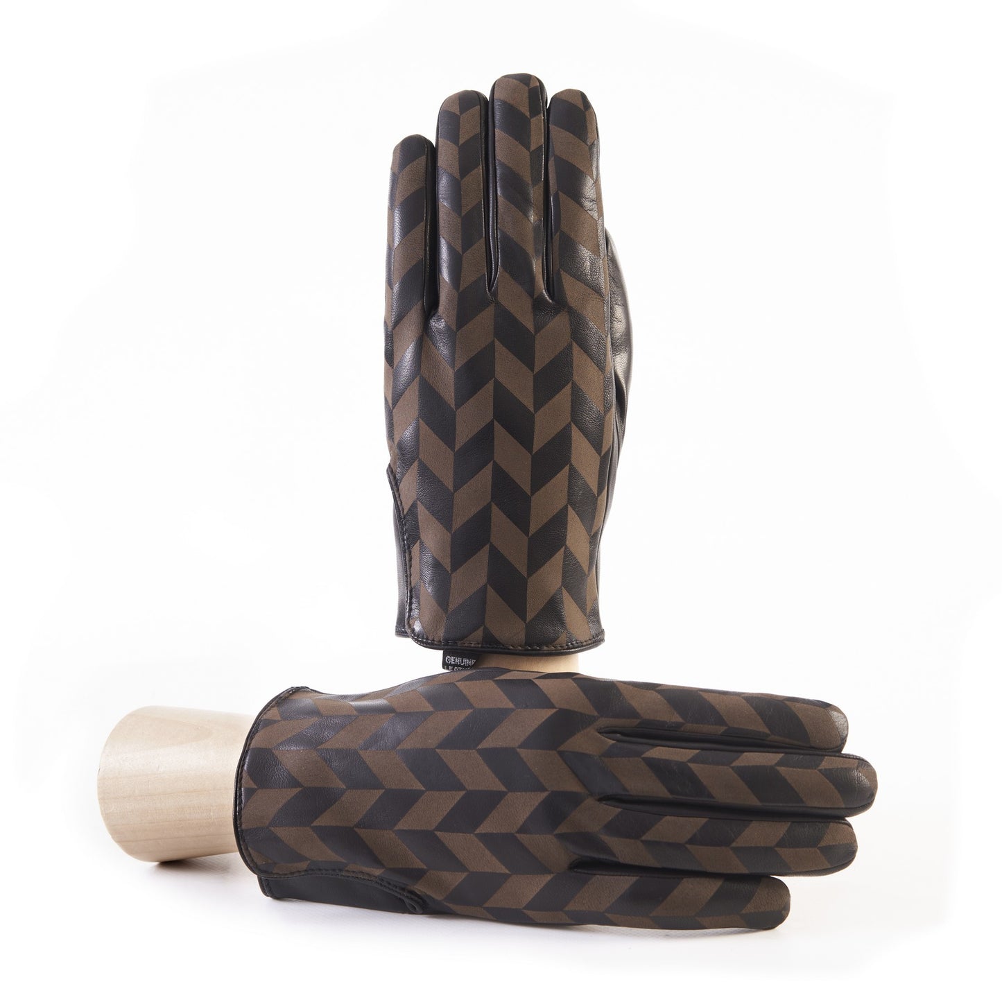 Men's black nappa leather gloves with laser-worked on the back palm opening and cashmere lining