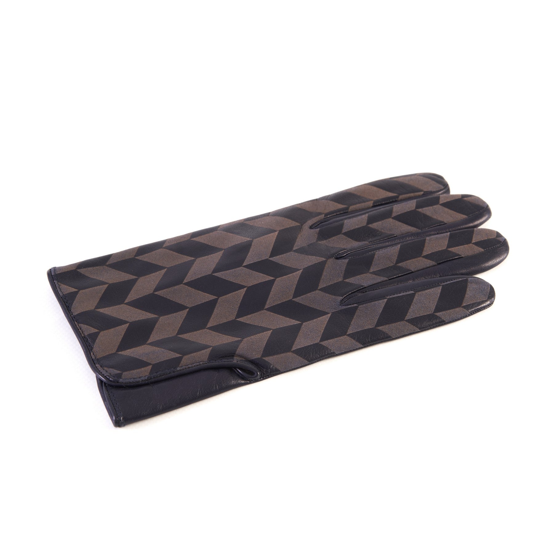 Men's blue nappa leather gloves with laser-worked on the back palm opening and cashmere lining