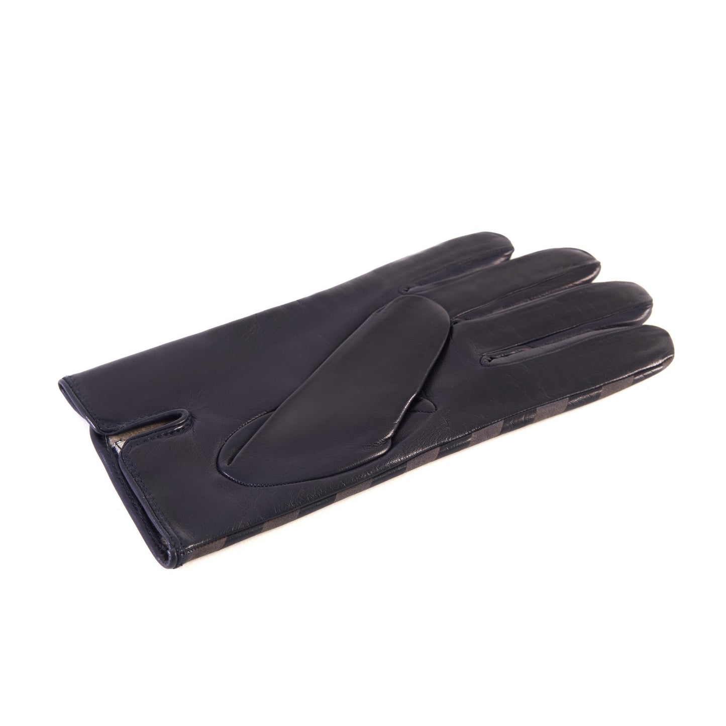 Men's blue nappa leather gloves with laser-worked on the back palm opening and cashmere lining