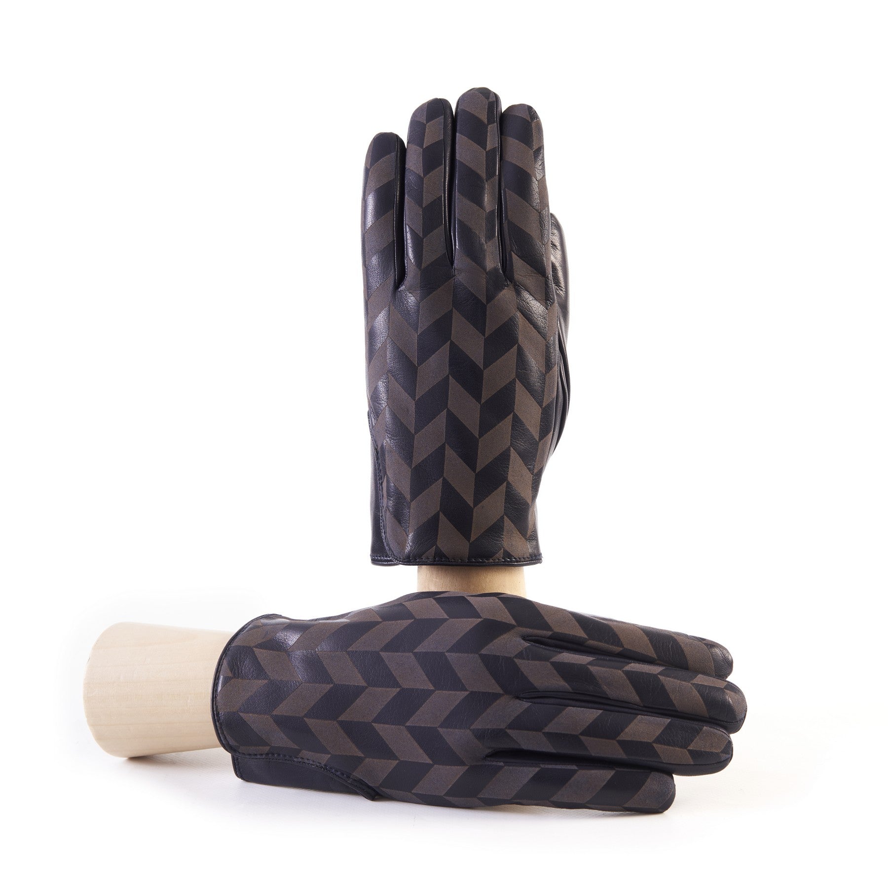 Men's blue nappa leather gloves with laser-worked on the back palm opening and cashmere lining