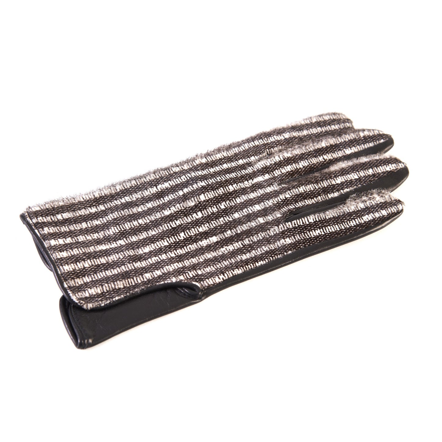 Men's black nappa leather gloves with a pony panel on top and silk lined