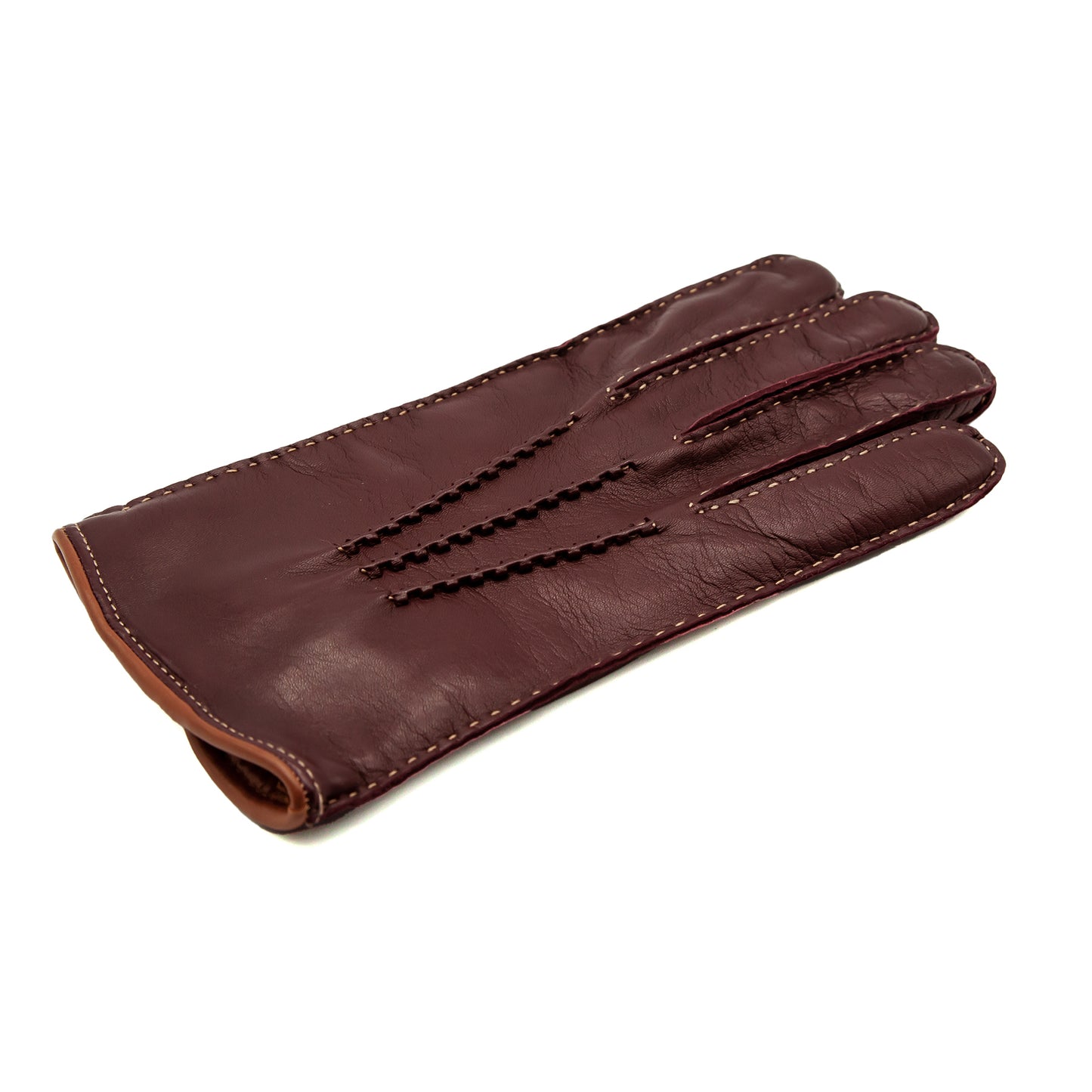 Men's fully hand-stitched burgundy nappa leather gloves and cashmere lining