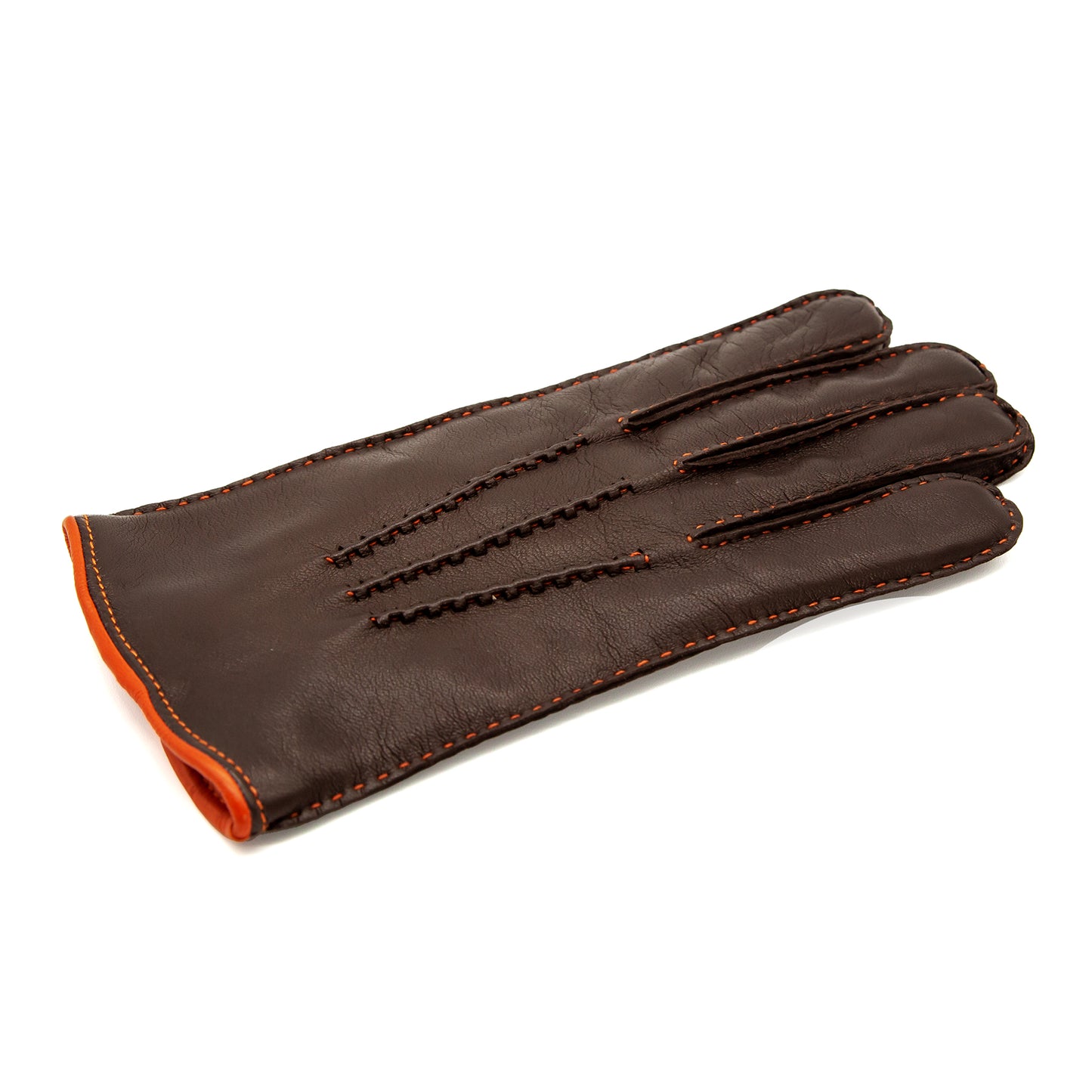 Guanti da uomo in pelle nappa colore marrone interamente cuciti a mano e foderati cashmere