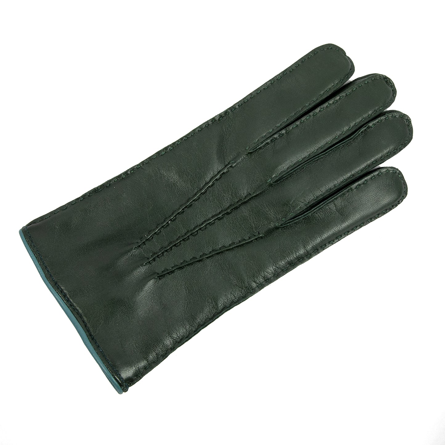 Men's fully hand-stitched green nappa leather gloves and cashmere lining